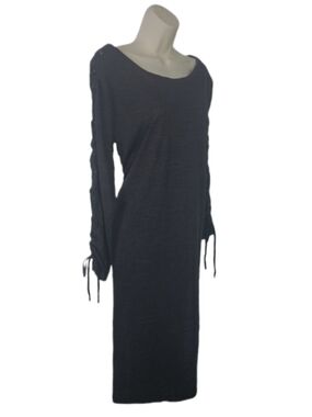Umgee Dress Knit  Long Sleeve With Tie-Detail  Charcoal Size L